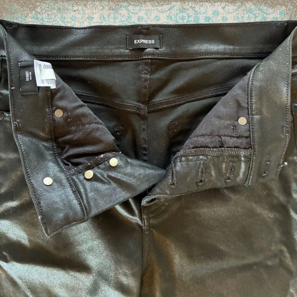 Express Skinny Jeans Women’s Size 8R Coated Black High Waisted - Picture 5 of 7